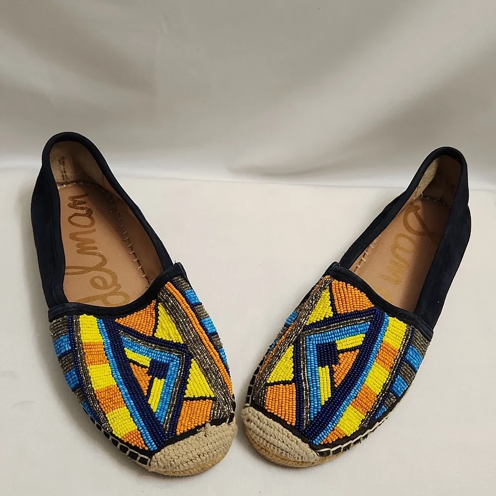 Sam Edelman Maris Colorful Beaded Aztec Tribal Suede Espadrilles (W Size 7.5)